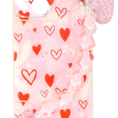Fashion Case Back Cover Θήκη Με Σχέδιο Καρδιές Και Ενσωματωμένο Λουράκι Χάντρες (Iphone 14)