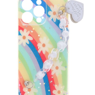 Fashion Case Back Θήκη Με Σχέδιο Λουλούδια Και Ενσωματωμένο Λουράκι Χάντρες (Iphone 14 Pro Max)