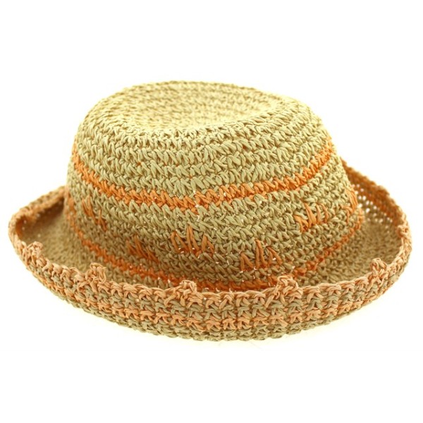 Παιδικό καπέλο ψάθινο πλεκτό μπεζ/πορτοκαλί