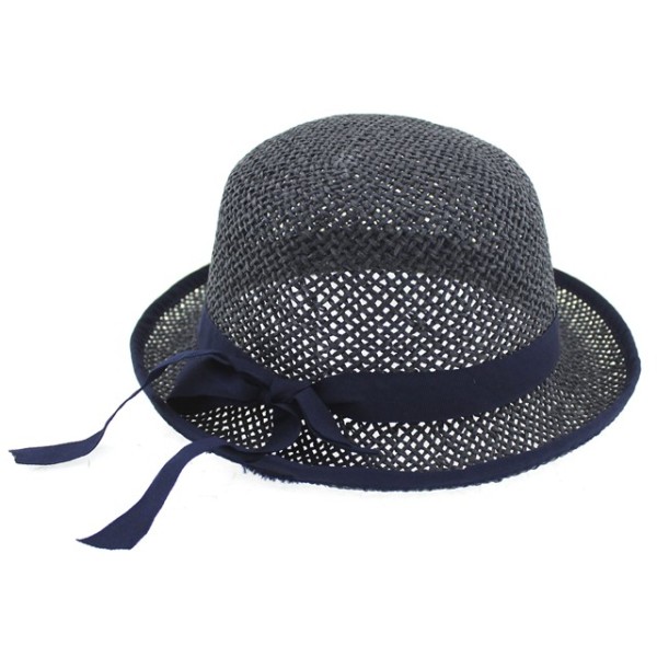 Παιδικό καπέλο ψάθινο πλεκτό σκούρο μπλε με κορδέλα