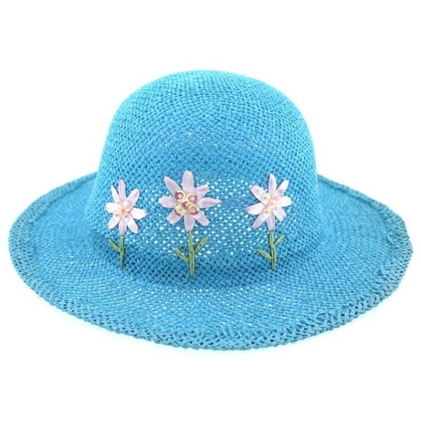 Παιδικό καπέλο ψάθινο πλεκτό γαλάζιο με λουλούδια