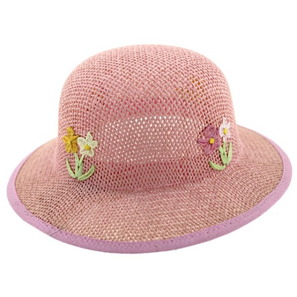 Παιδικό καπέλο ψάθινο πλεκτό ροζ με λουλούδια