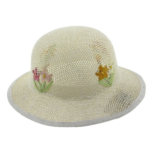 Παιδικό καπέλο ψάθινο πλεκτό εκρού με λουλούδια