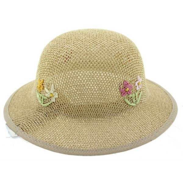 Παιδικό καπέλο ψάθινο πλεκτό μπεζ με λουλούδια