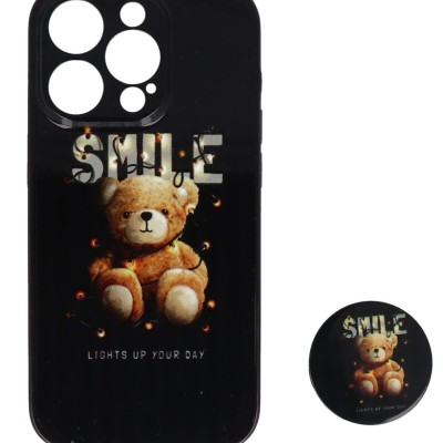 Fashion Case Back Cover Θήκη Με Σχέδιο Αρκουδάκι Και Pop Socket (Iphone 14 Pro)