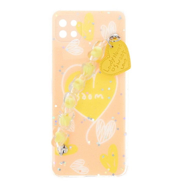 Fashion Case Back Cover Θήκη Με Σχέδιο Καρδιά Και Ενσωματωμένο Λουράκι Χάντρες (Samsung Galaxy A22 5G)