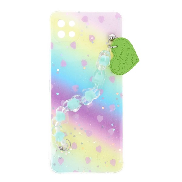 Fashion Case Back Cover Θήκη Με Σχέδιο Καρδούλες Και Ενσωματωμένο Λουράκι Χάντρες (Samsung Galaxy A22 5G)