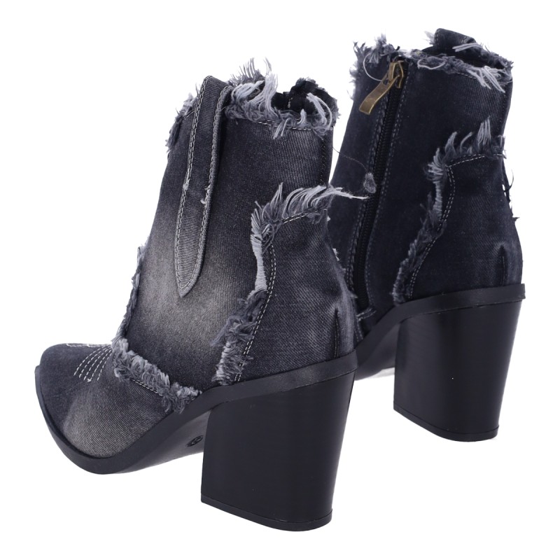 Mia Γυναικεία Μποτάκια Τζιν Cowboy Style με Χοντρό Τακούνι