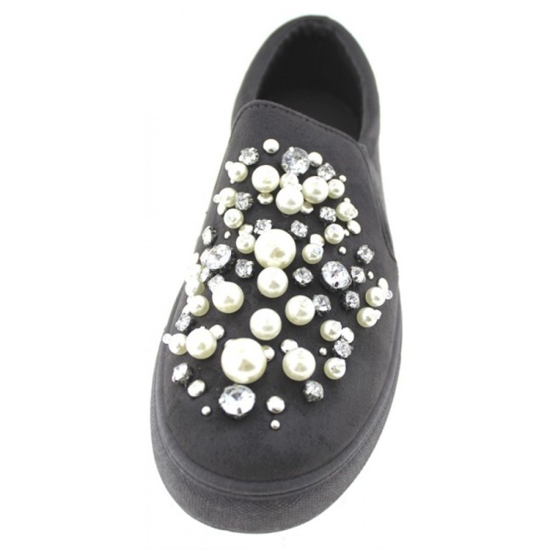 Beautifulshop Καστόρ Loafers με Πέρλες και Στρας