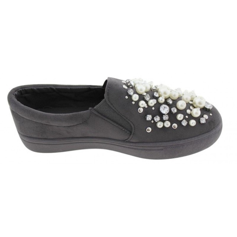 Beautifulshop Καστόρ Loafers με Πέρλες και Στρας
