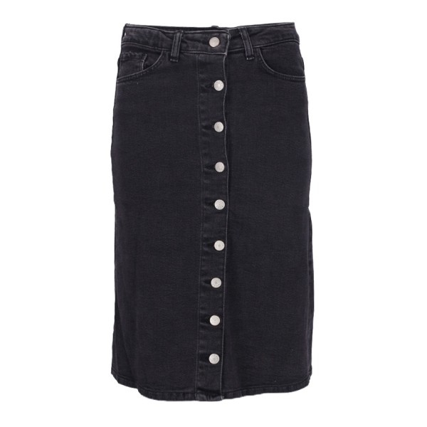 Lady Dark Moda Women's Jean Skirt with Buttons Black