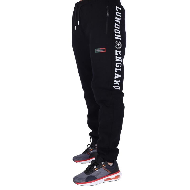 Training London England Παντελόνι Φόρμας με Λάστιχο Fleece σε Μαύρο Χρώμα Training London England Παντελόνι Φόρμας με Λάστιχο Fleece σε Μαύρο Χρώμα
