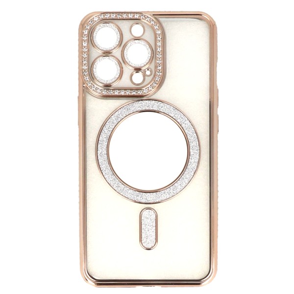 Back Cover Silicone Case With Camera Glass, Magsafe, Rhinestones And Glitter (Iphone 13 Pro)