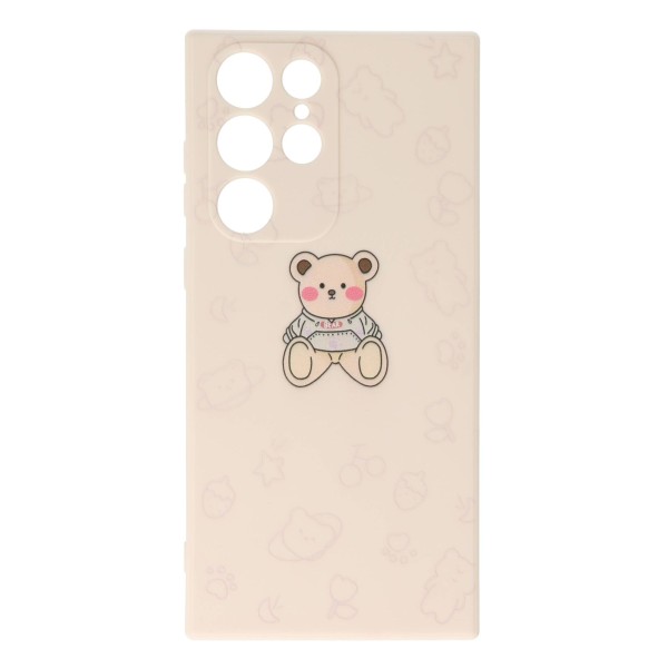 Back Cover Θήκη Σιλικόνης Με Σχέδιο Αρκουδάκι Εκρού (Samsung Galaxy S22 Ultra)