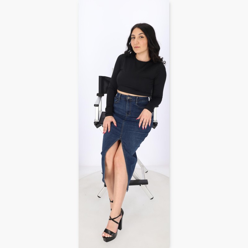 Miss Natalie Γυναικεία Τζιν Φούστα με Σκίσιμο