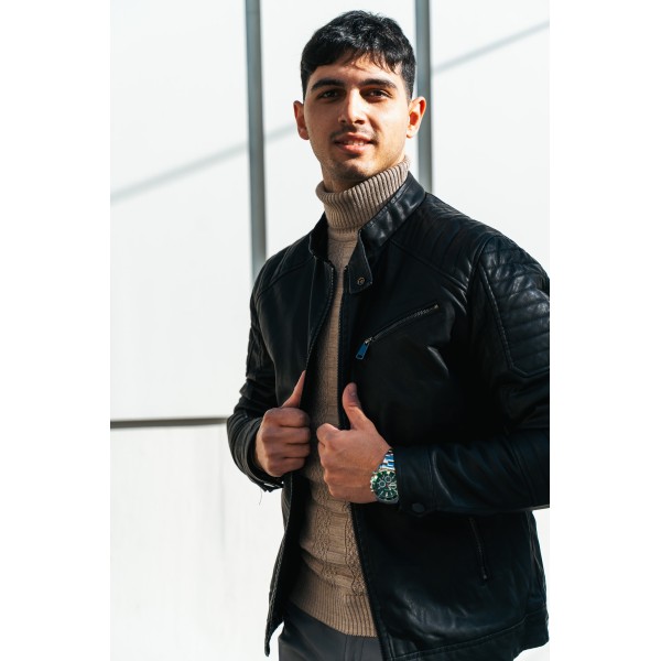 5EVEN STAR Men's Leather Jacket with Inner Lining