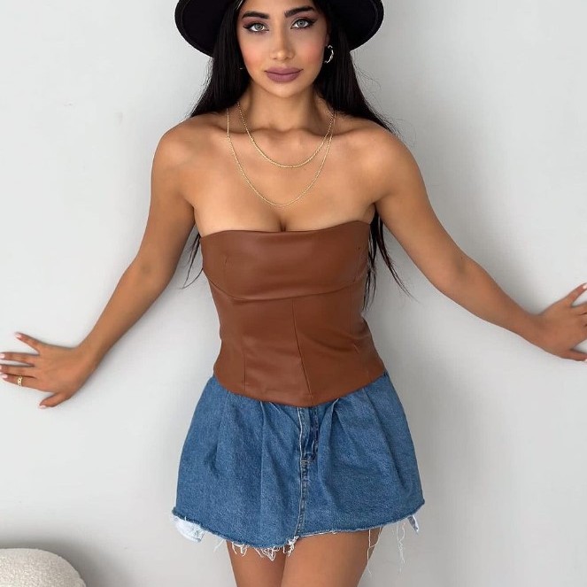 CX Woman Γυναικείο Δερμάτινο Στράπλες Top