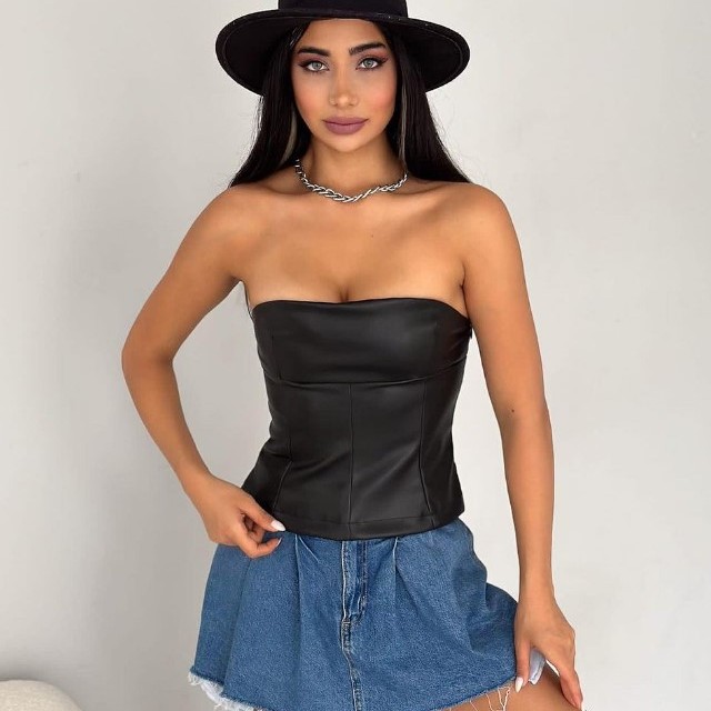 CX Woman Γυναικείο Δερμάτινο Στράπλες Top