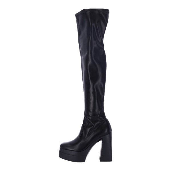 MIA Γυναικείες Δερμάτινες Μπότες με Χοντρό Τακούνι σε Μαύρο Χρώμα