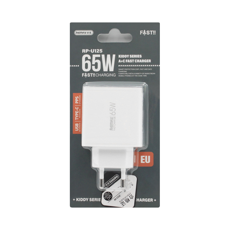 Remax RP-U125 Αντάπτορας 1x USB QC & 1x Type- C 65W Άσπρος Remax RP-U125 Αντάπτορας 1x USB QC & 1x Type- C 65W Άσπρος