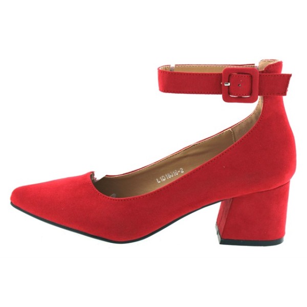 Tulipano Suede Heels With Strap & Chunky Low Heel In Red