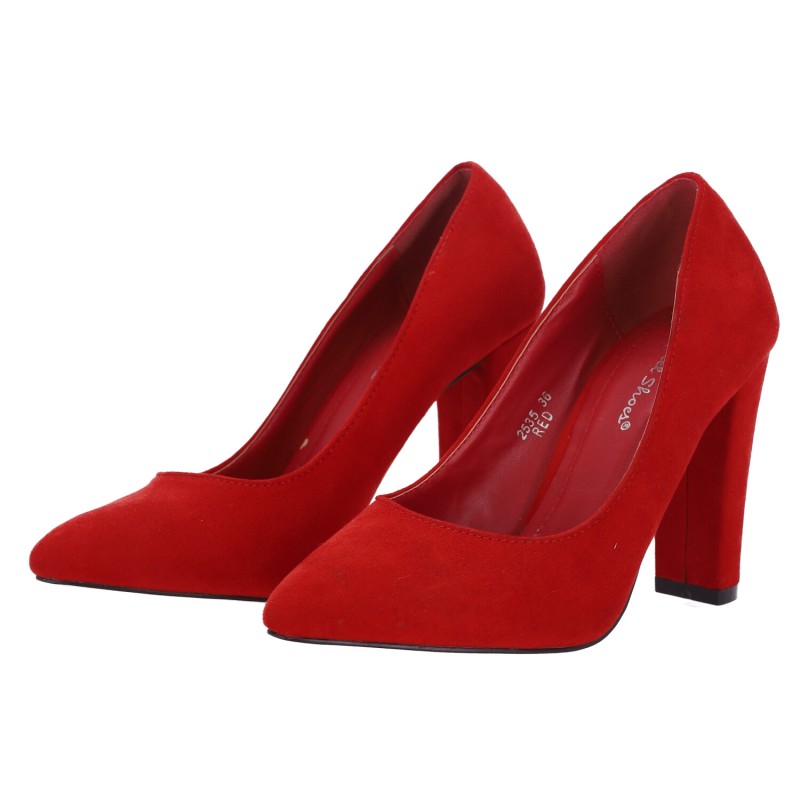 SWEET SHOES Καστόρ Γόβες με Χοντρό Τακούνι σε Κόκκινο Χρώμα
