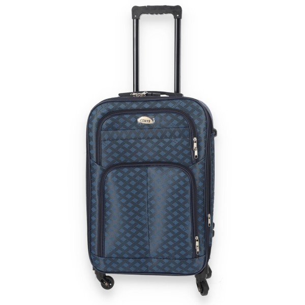 CZ&YS Υφασμάτινη Μεσαία Βαλίτσα σε Μπλε Χρώμα με Μοτίβα Ύψος 65 εκ.