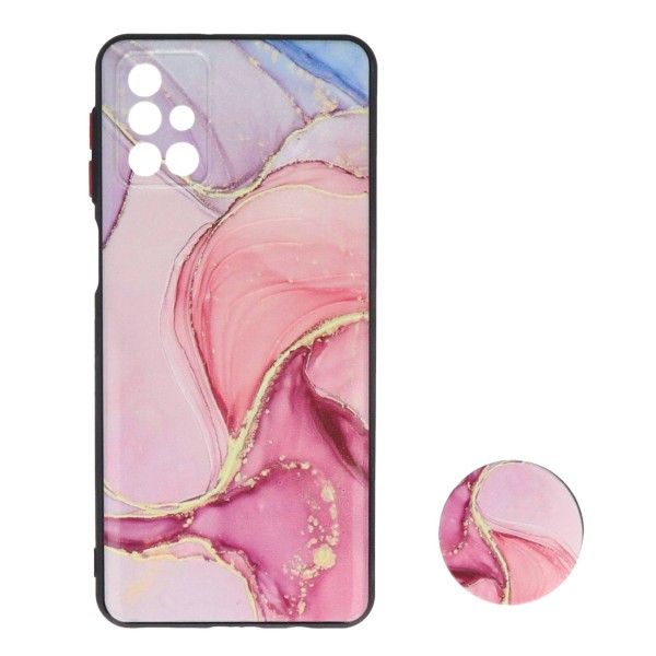 Back Cover Θήκη Με Σχέδιο Μάρμαρο Ροζ Και Pop Socket (Samsung Galaxy M31s) Αξεσουάρ Κινητών/Tablet