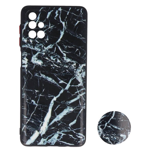 Back Cover Θήκη Με Σχέδιο Μάρμαρο Μαύρο Και Pop Socket (Samsung Galaxy M51) Αξεσουάρ Κινητών/Tablet