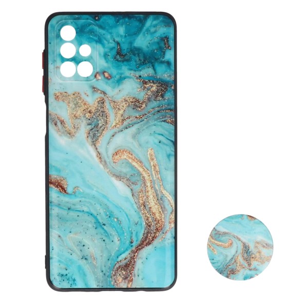 Back Cover Θήκη Με Σχέδιο Watercolor Γαλάζιο Και Pop Socket (Samsung Galaxy M51) 