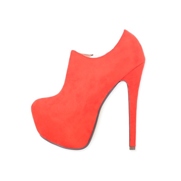 Γυναικείο Σουέτ Μποτάκι με Ψηλό Λεπτό Τακούνι σε Κόκκινο Χρώμα