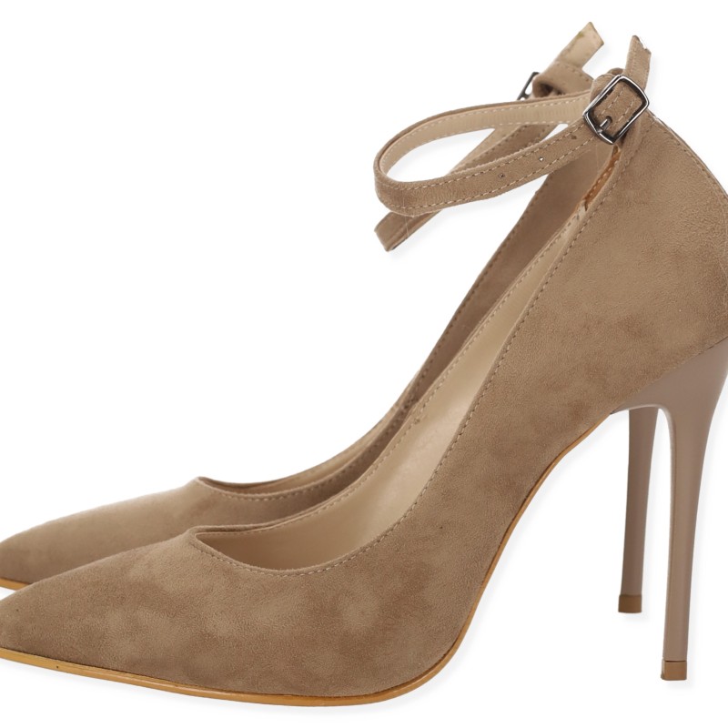 Paylan Suede Heels With Strap & Thin High Heel Paylan Suede Heels With Strap & Thin High Heel