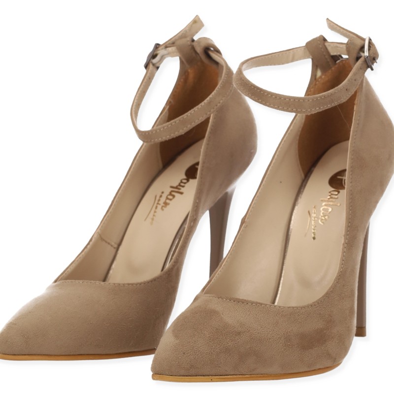 Paylan Suede Heels With Strap & Thin High Heel Paylan Suede Heels With Strap & Thin High Heel