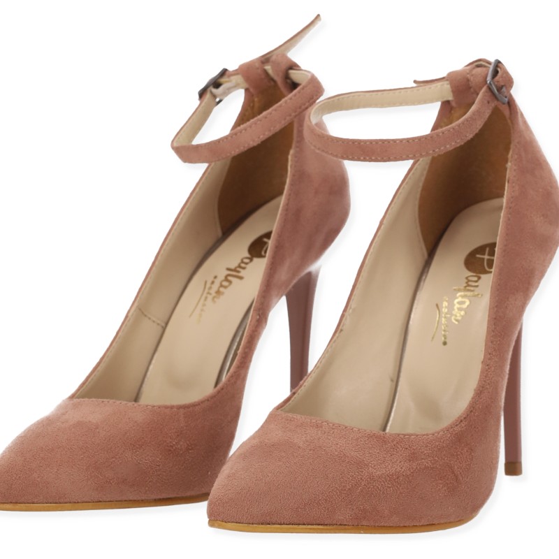 Paylan Suede Heels With Strap & Thin High Heel Paylan Suede Heels With Strap & Thin High Heel