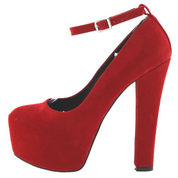 Paylan Suede Heels With Strap & Chunky High Heel In Red