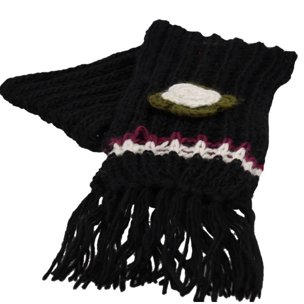 ΟΕΜ Γυναικείο Πλεκτό Κασκόλ με 3D Λουλούδι σε Μαύρο Χρώμα