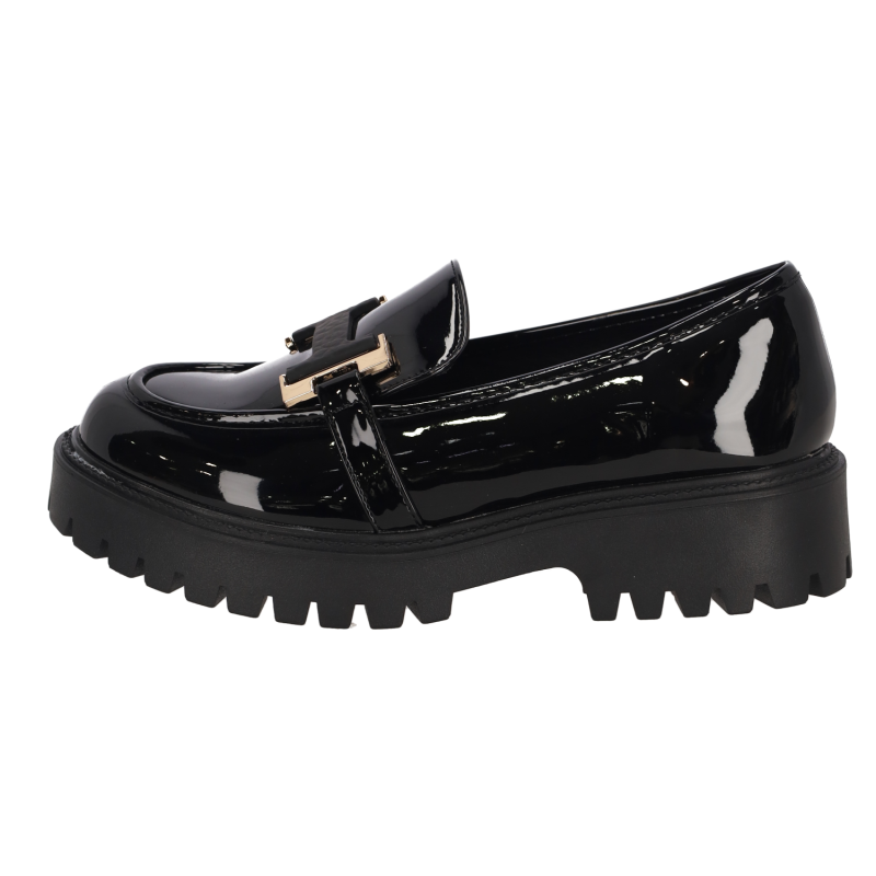 Γυναικεία Loafers Λουστρίνι με Χρυσή Λεπτομέρια σε Μαύρο Χρώμα Γυναικεία Loafers Λουστρίνι με Χρυσή Λεπτομέρια σε Μαύρο Χρώμα