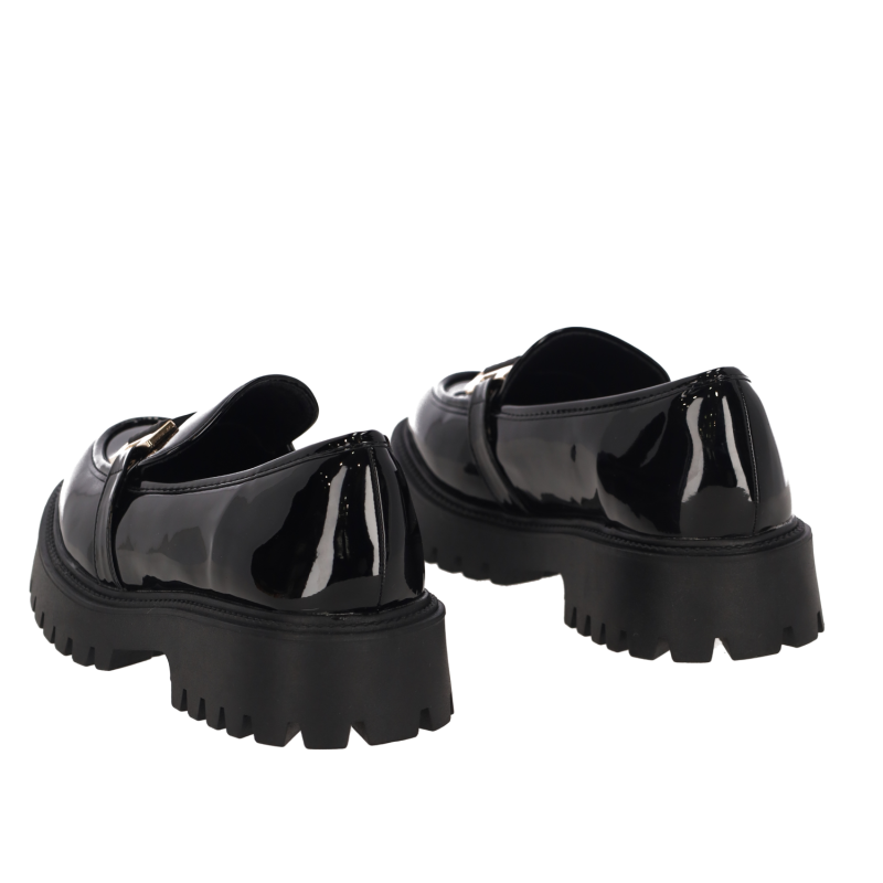 Γυναικεία Loafers Λουστρίνι με Χρυσή Λεπτομέρια σε Μαύρο Χρώμα Γυναικεία Loafers Λουστρίνι με Χρυσή Λεπτομέρια σε Μαύρο Χρώμα