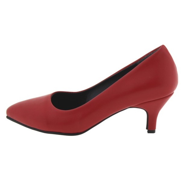 Paylan Thin Low Heel Red Leather Heels
