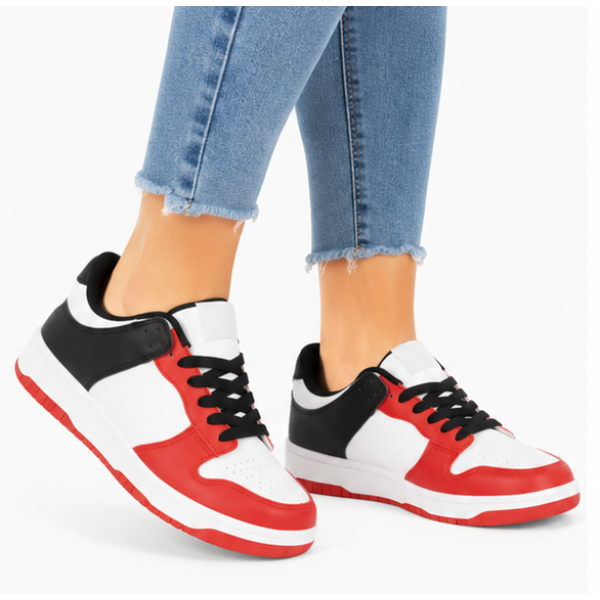 JOMIX Γυναικεία Sneaker από Δερματίνη σε Άσπρο-Κόκκινο Χρώμα