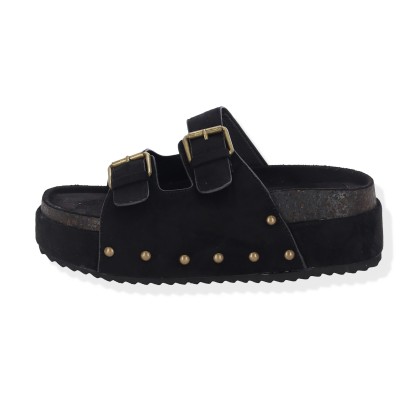 ATLANTA Γυναικεία Σανδάλια με Δίπλα Λουράκια Flatforms Καστόρι με τρουκς