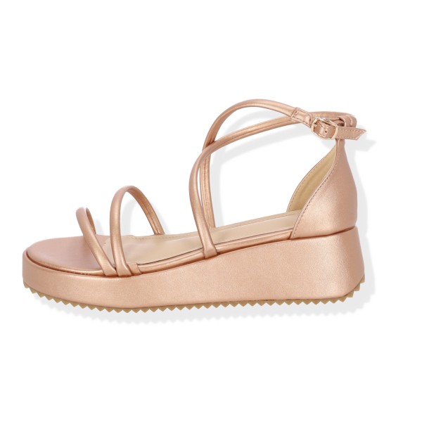 Γυναικεία Σανδάλια Flatforms με Πολλαπλά Λουράκια σε Ροζ-Χρυσό Χρώμα