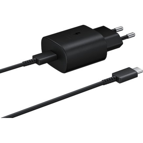 Super Fast Charging 25W USB Type-C Σε Type-C Σετ Καλώδιο Φόρτισης Με Αντάπτορα Μαύρο Αξεσουάρ Κινητών/Tablet