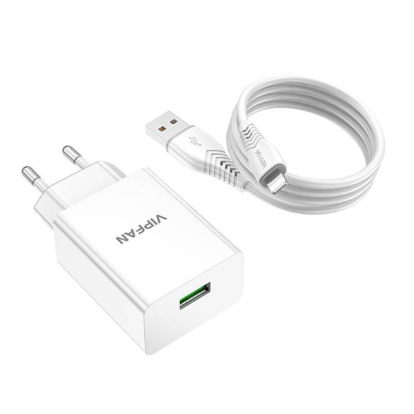 Vipfan E03 USB Safe Fast Charger Αντάπτορας 18W Άσπρος