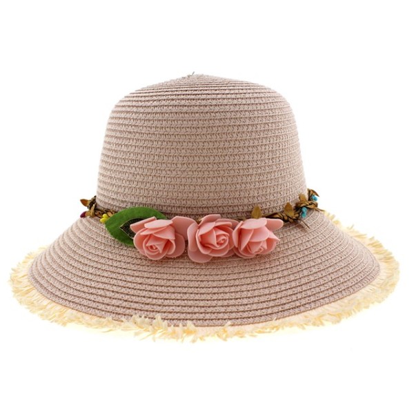 Καπέλο γυναικείο ψάθινο καβουράκι ροζ χρώμα