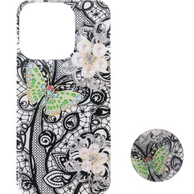 Back Cover Θήκη Με Σχέδιο Πεταλούδα Και Popsocket (Iphone 15 Pro)