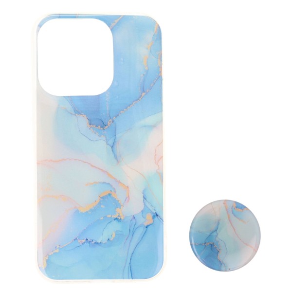Back Cover Θήκη Με Σχέδιο Μάρμαρο Γαλάζιο Και Popsocket (Iphone 15 Pro) Είδη Τεχνολογίας