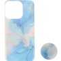 Back Cover Θήκη Με Σχέδιο Μάρμαρο Γαλάζιο Και Popsocket (Iphone 15 Pro)
