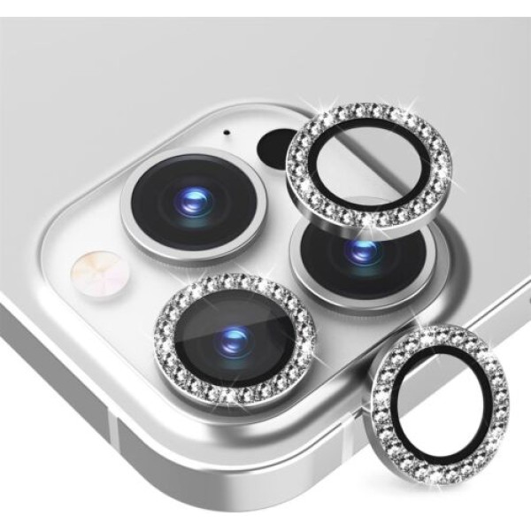Camera Lens Tempered Glass Με Στρας Ασημι Χρώμα (Iphone 15 / Iphone 15 Plus) Αξεσουάρ Κινητών/Tablet