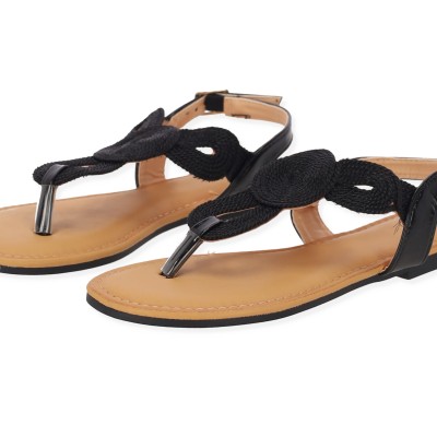 ALTA MODA Γυναικεία Σανδάλια Flat με Διχάλα σε μαύρο χρώμα